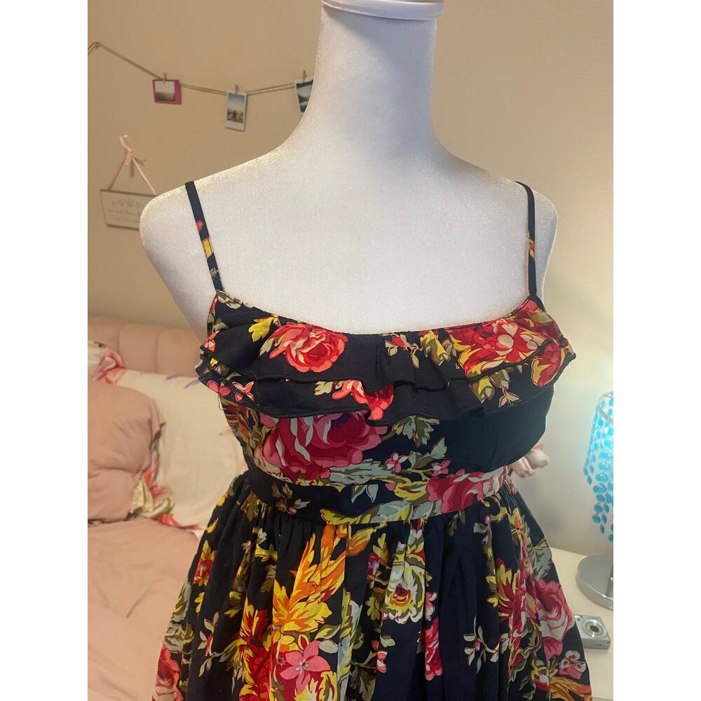 navy and floral ruffle neckline y2k dress - Picture 2 of 3